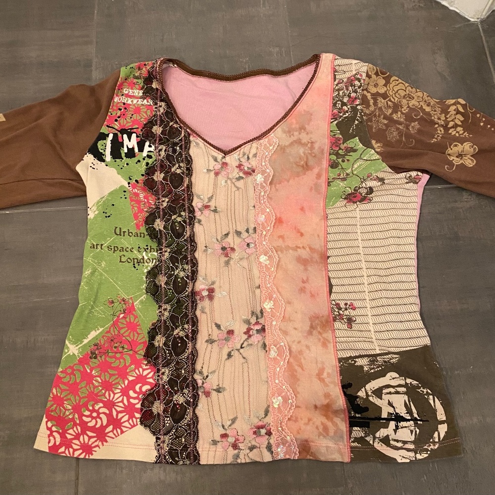 Patchwork hippie y2k lace top